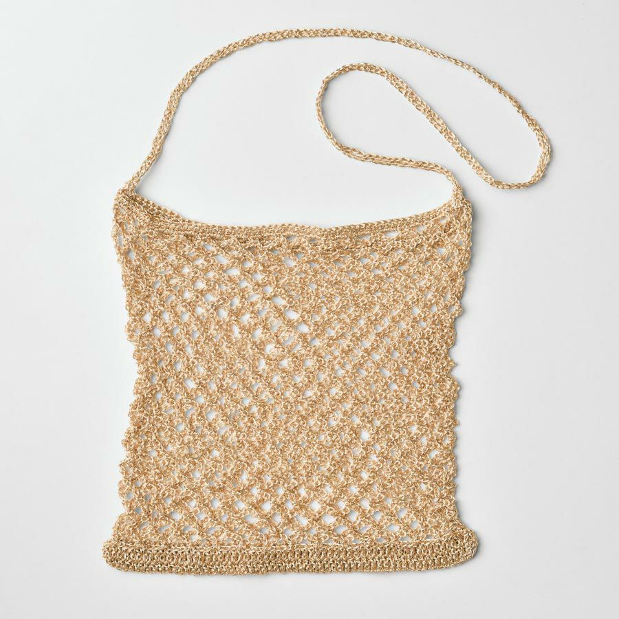 キット・メタリックコードで編むメッシュバッグ(ゴールド×ピンクゴールド) メタリックフリーコード編み物キット ハンドメイドニットバッグ