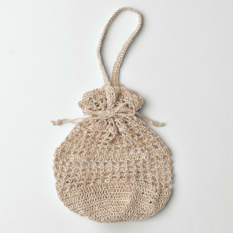 キット・メタリックコードで編む巾着バッグ(ピンクゴールド) メタリックフリーコード編み物キット ハンドメイドニット巾着