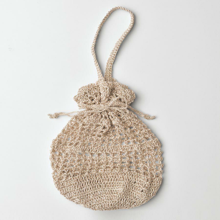 キット・メタリックコードで編む巾着バッグ(ピンクゴールド) メタリックフリーコード編み物キット ハンドメイドニット巾着