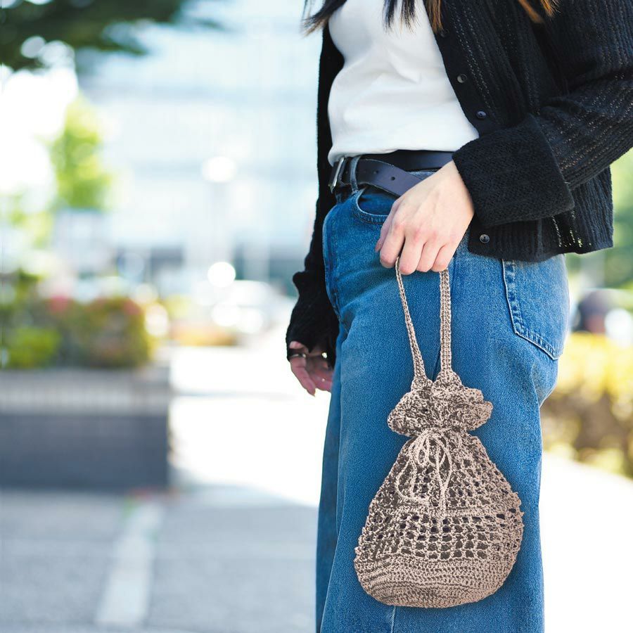 キット・メタリックコードで編む巾着バッグ(ピンクゴールド) メタリックフリーコード編み物キット ハンドメイドニット巾着