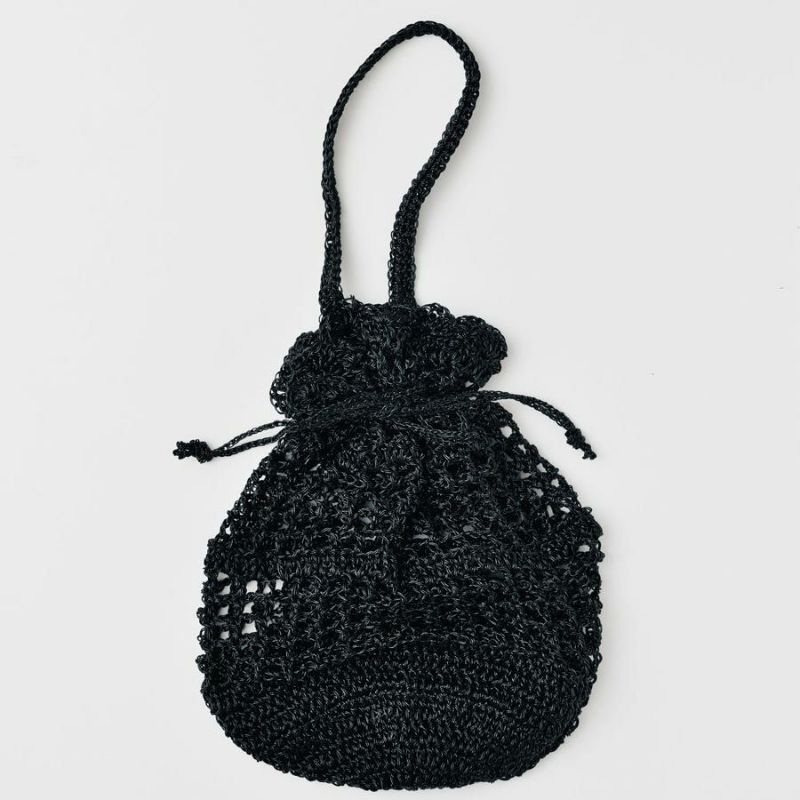 キット・メタリックコードで編む巾着バッグ(ブラック) ハンドメイドニット巾着 メタリックフリーコード編み物キット