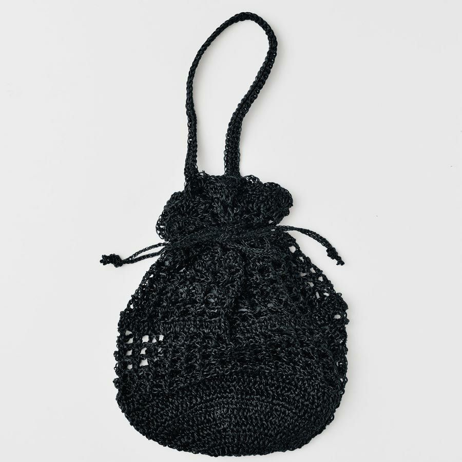 キット・メタリックコードで編む巾着バッグ(ブラック) ハンドメイドニット巾着 メタリックフリーコード編み物キット