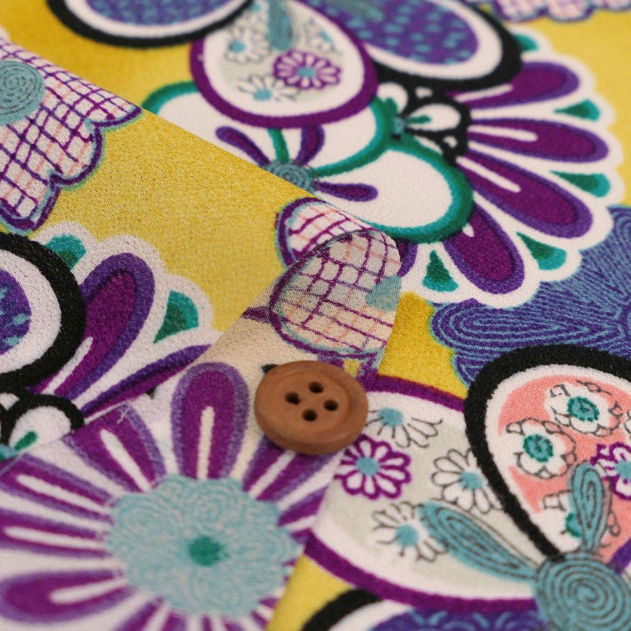 一越ちりめん生地 菊と梅(黄色) 10cm単位 切り売り ひとこしちりめん 薄手縮緬 菊柄 梅柄チリメン 手芸用和柄布地