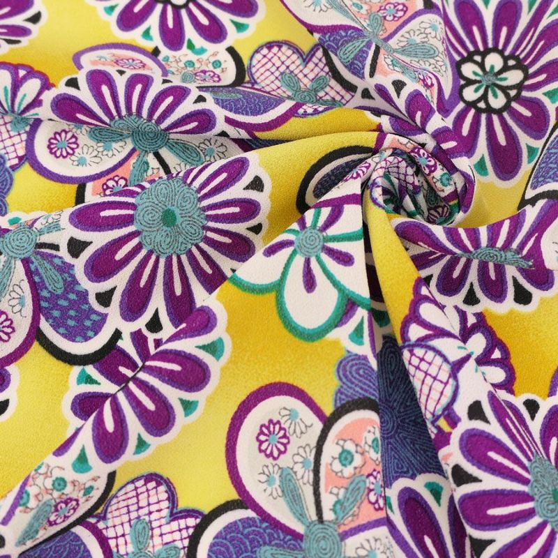 一越ちりめん生地 菊と梅(黄色) 10cm単位 切り売り ひとこしちりめん 薄手縮緬 菊柄 梅柄チリメン 手芸用和柄布地