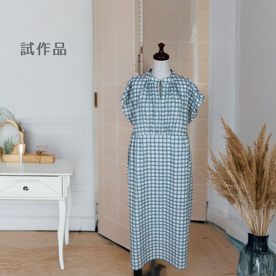 実物大型紙・スキッパーギャザードレス Mパターン研究所 簡単半袖ワンピース型紙 フレンチスリーブ