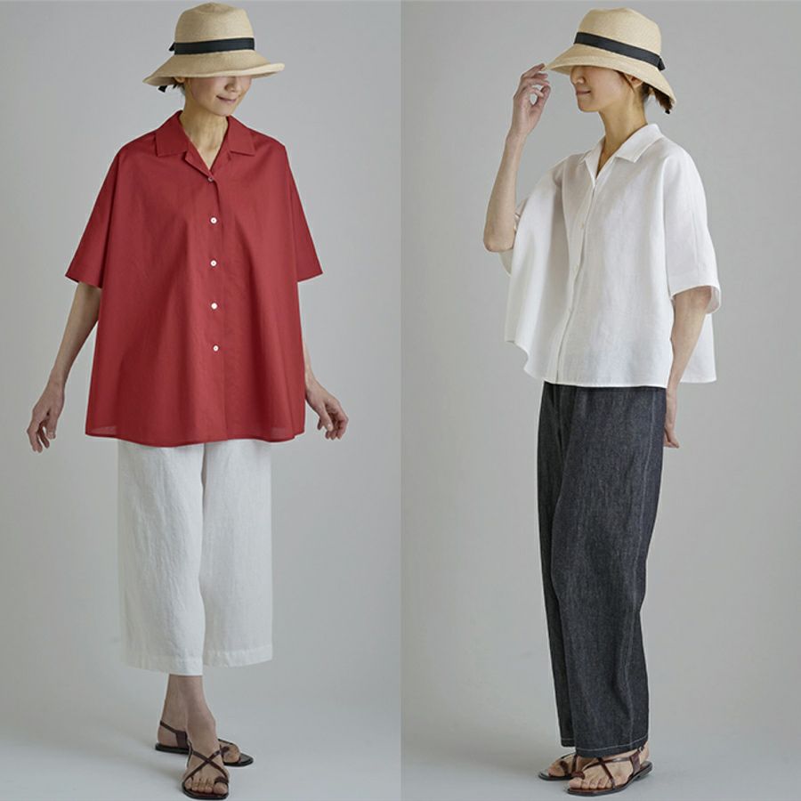 実物大型紙・ワイドフレンチスリーブシャツ サンフィットパターン オーバーサイズブラウス ボタンシャツ