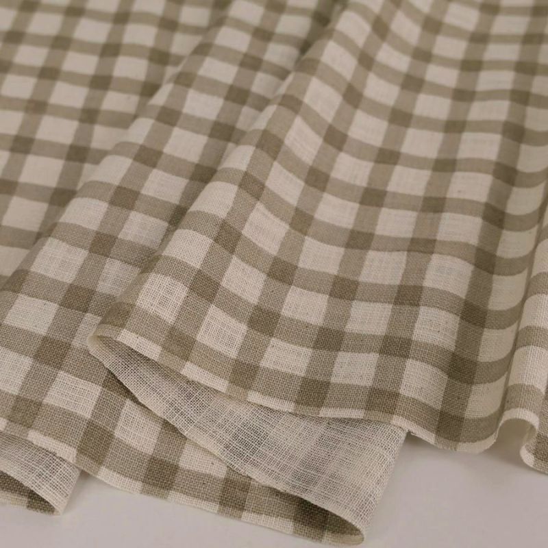 麻みたいなコットン生地 チェック柄 (グレージュ) 10cm単位 切り売り リネンライクスラヴコットン チェック柄 ミモザベージュ グレー