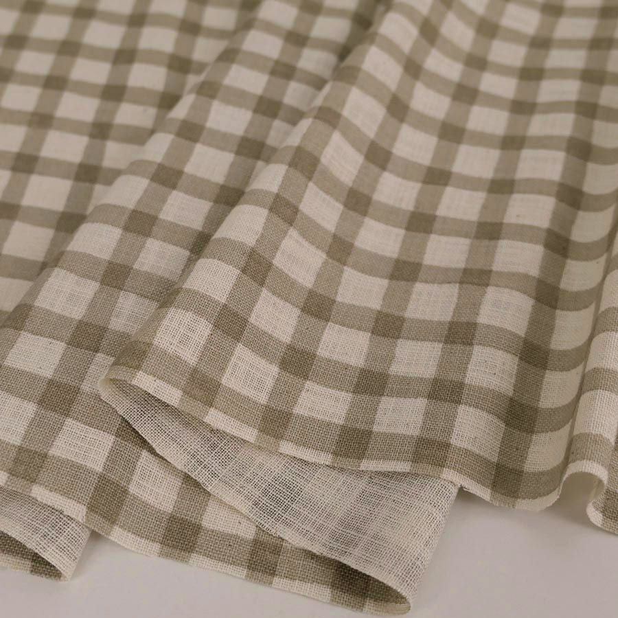 麻みたいなコットン生地 チェック柄 (グレージュ) 10cm単位 切り売り リネンライクスラヴコットン チェック柄 ミモザベージュ グレー