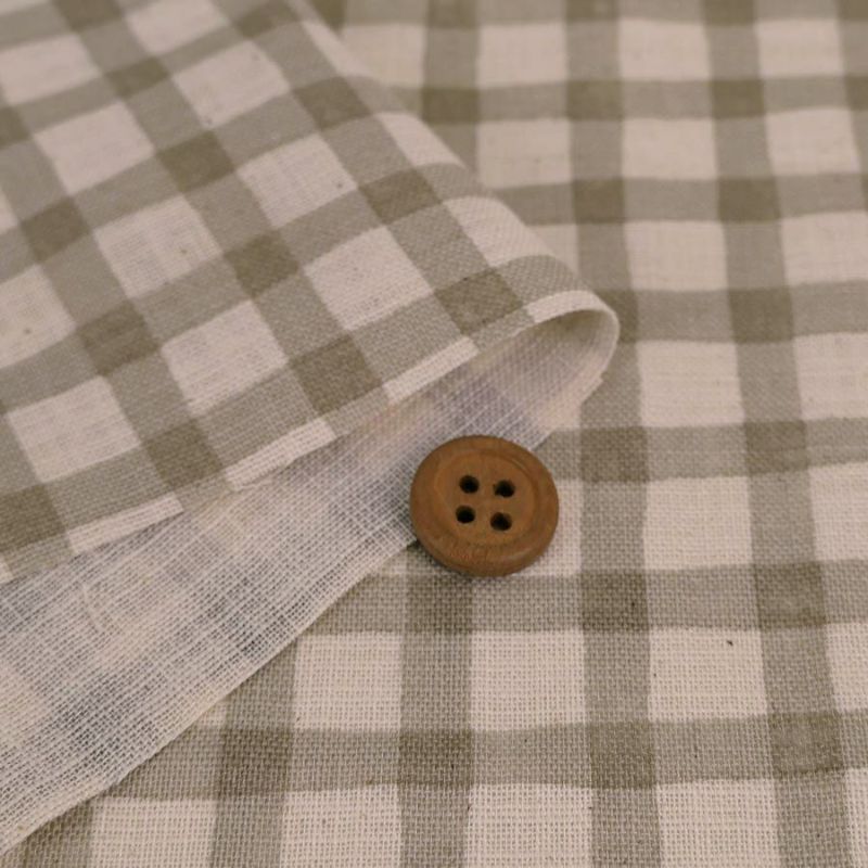 麻みたいなコットン生地 チェック柄 (グレージュ) 10cm単位 切り売り リネンライクスラヴコットン チェック柄 ミモザベージュ グレー