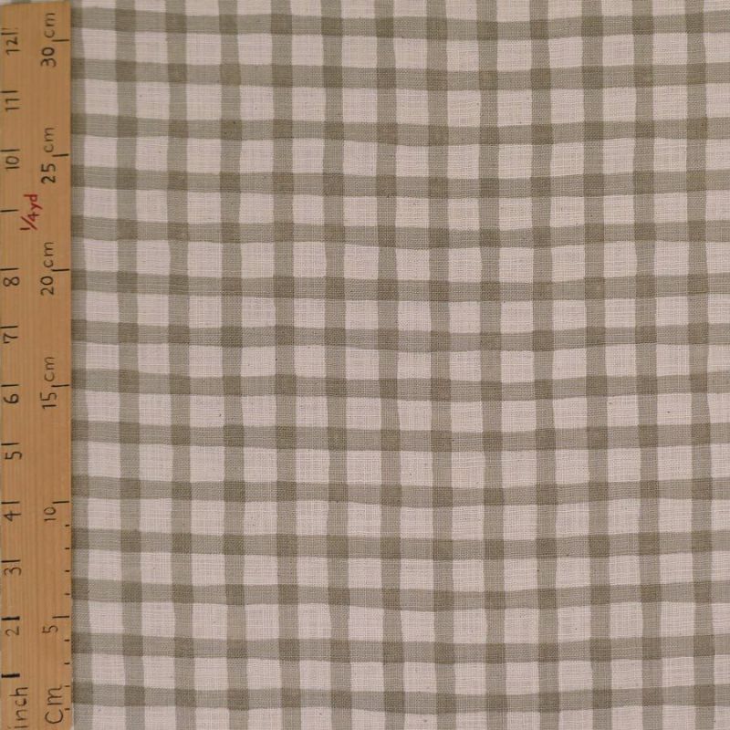 麻みたいなコットン生地 チェック柄 (グレージュ) 10cm単位 切り売り リネンライクスラヴコットン チェック柄 ミモザベージュ グレー