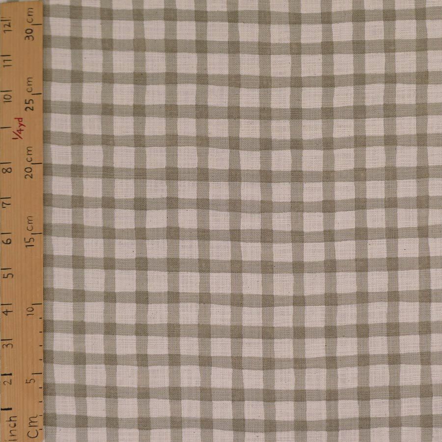 麻みたいなコットン生地 チェック柄 (グレージュ) 10cm単位 切り売り リネンライクスラヴコットン チェック柄 ミモザベージュ グレー