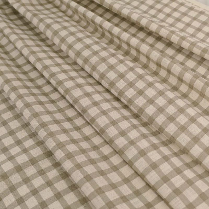 麻みたいなコットン生地 チェック柄 (グレージュ) 10cm単位 切り売り リネンライクスラヴコットン チェック柄 ミモザベージュ グレー