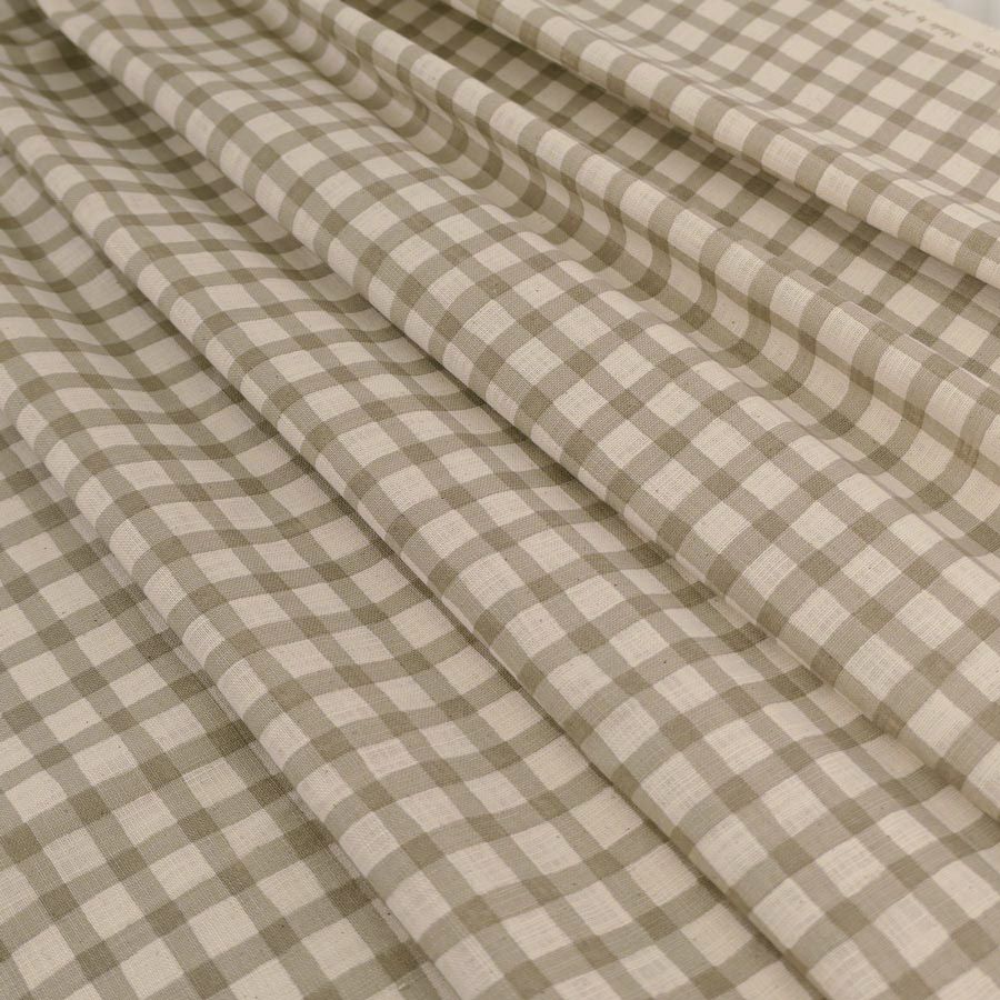 麻みたいなコットン生地 チェック柄 (グレージュ) 10cm単位 切り売り リネンライクスラヴコットン チェック柄 ミモザベージュ グレー