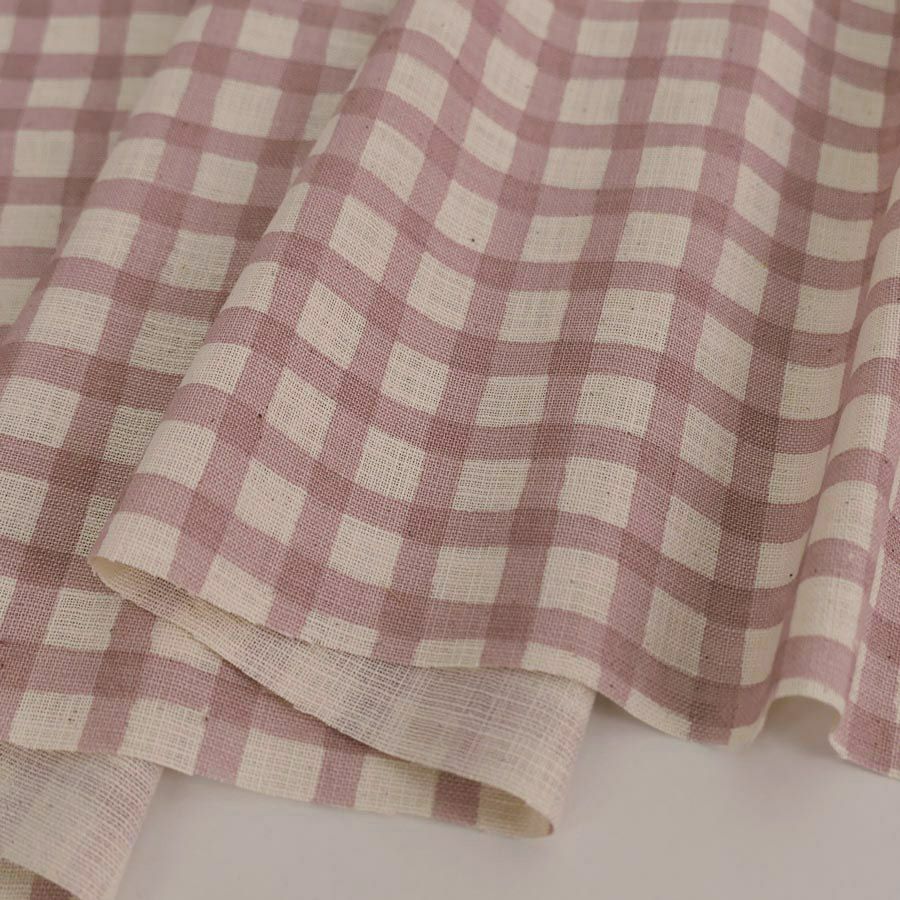 麻みたいなコットン生地 チェック柄 (ダスティピンク) 10cm単位 切り売り 大人カワイイチェック柄リネンライクコットン ピンクアーモンド