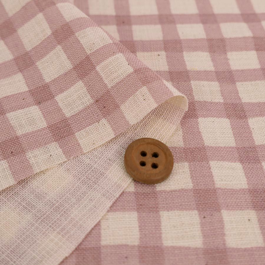 麻みたいなコットン生地 チェック柄 (ダスティピンク) 10cm単位 切り売り 大人カワイイチェック柄リネンライクコットン ピンクアーモンド