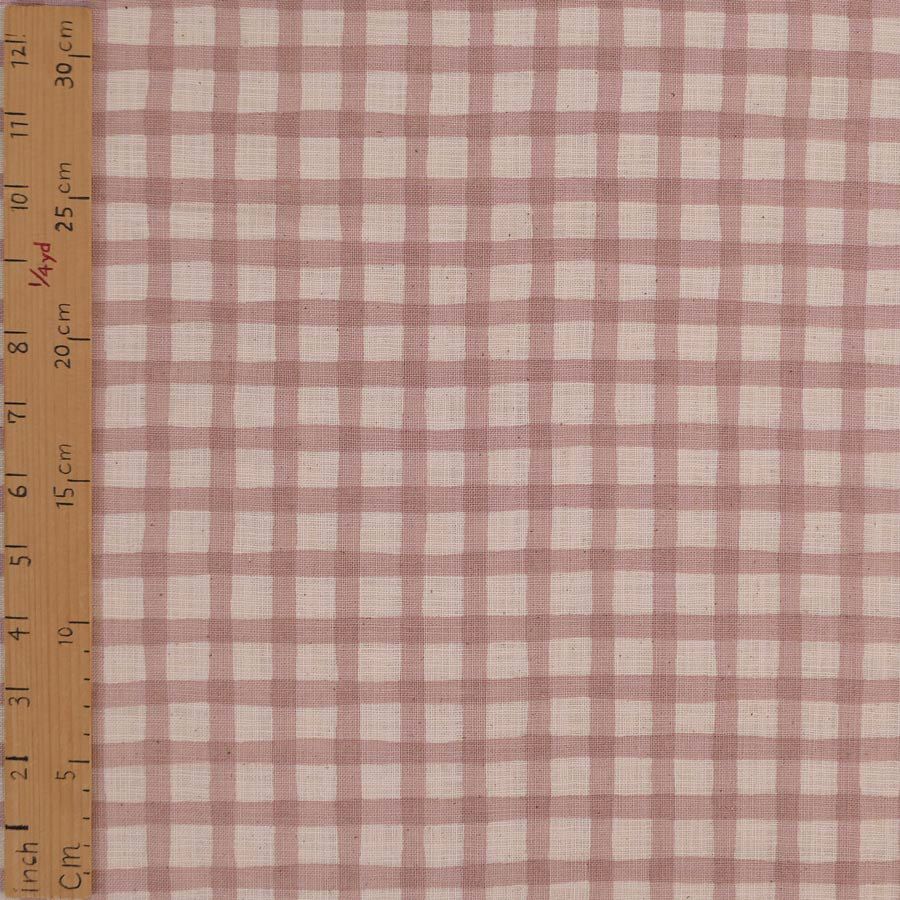 麻みたいなコットン生地 チェック柄 (ダスティピンク) 10cm単位 切り売り 大人カワイイチェック柄リネンライクコットン ピンクアーモンド