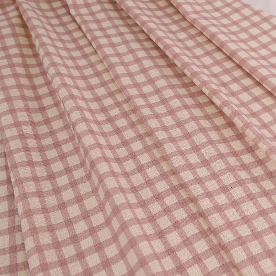 麻みたいなコットン生地 チェック柄 (ダスティピンク) 10cm単位 切り売り 大人カワイイチェック柄リネンライクコットン ピンクアーモンド