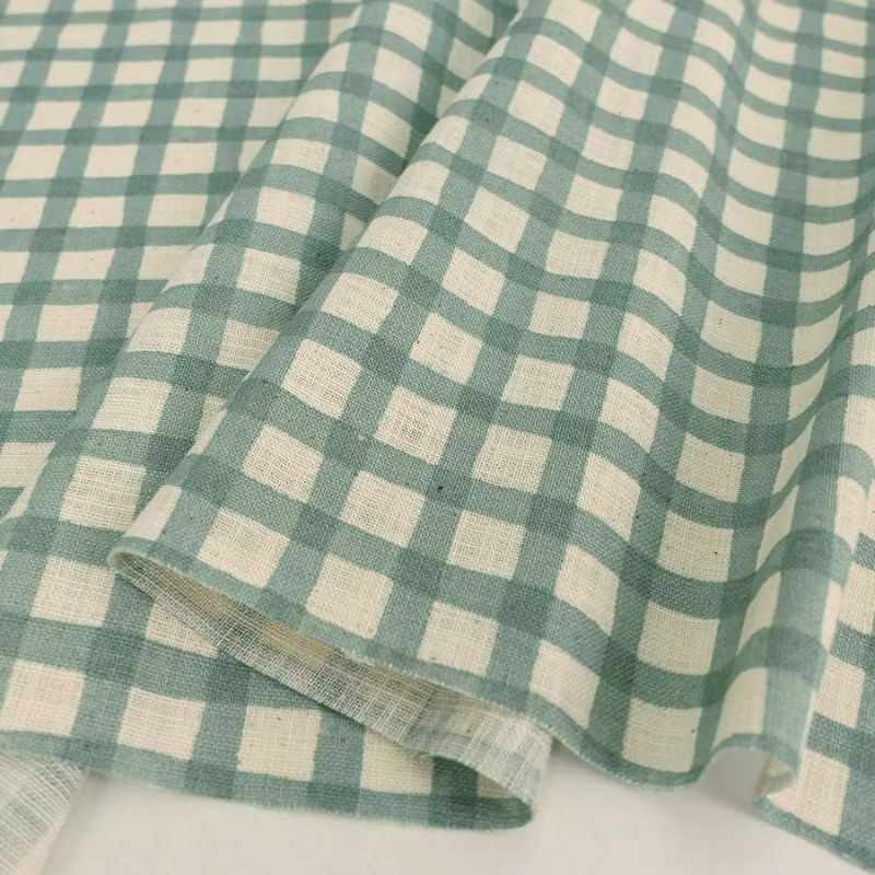 麻みたいなコットン生地 チェック柄 (ミントグリーン) 10cm単位 切り売り ミントブルーチェック模様 ナチュラルリネンライクスラブ服地