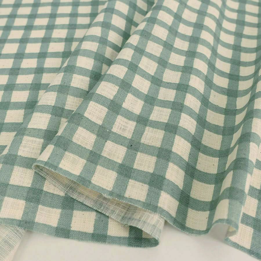 麻みたいなコットン生地 チェック柄 (ミントグリーン) 10cm単位 切り売り ミントブルーチェック模様 ナチュラルリネンライクスラブ服地