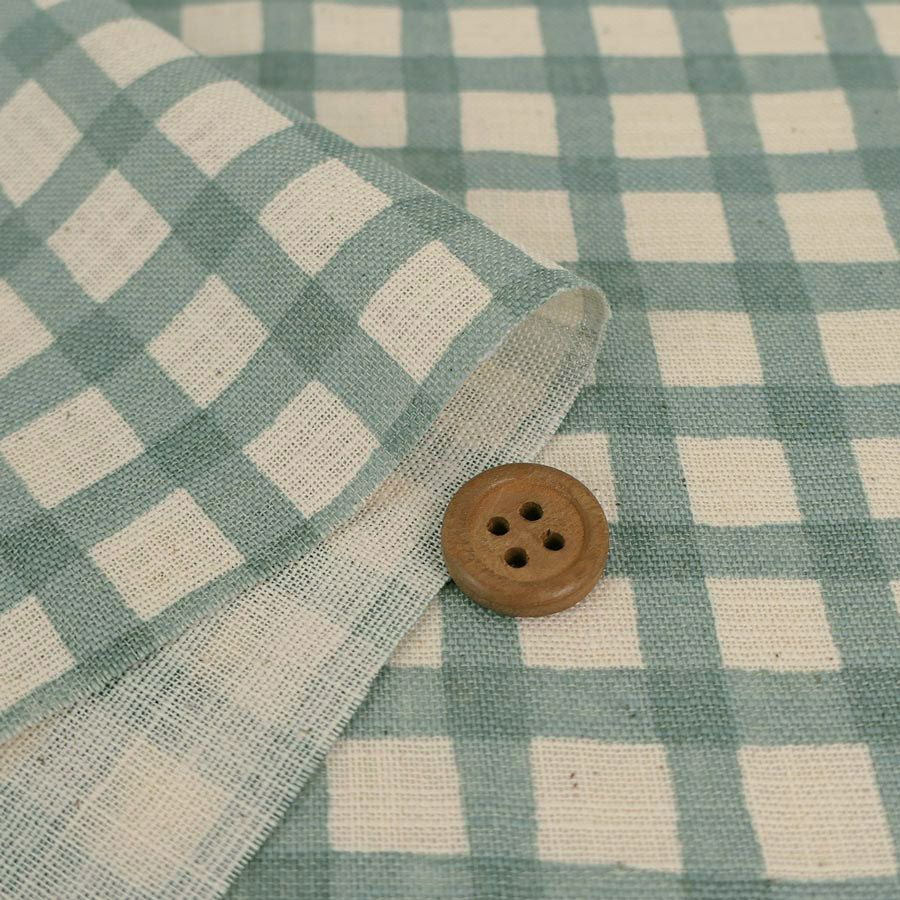麻みたいなコットン生地 チェック柄 (ミントグリーン) 10cm単位 切り売り ミントブルーチェック模様 ナチュラルリネンライクスラブ服地