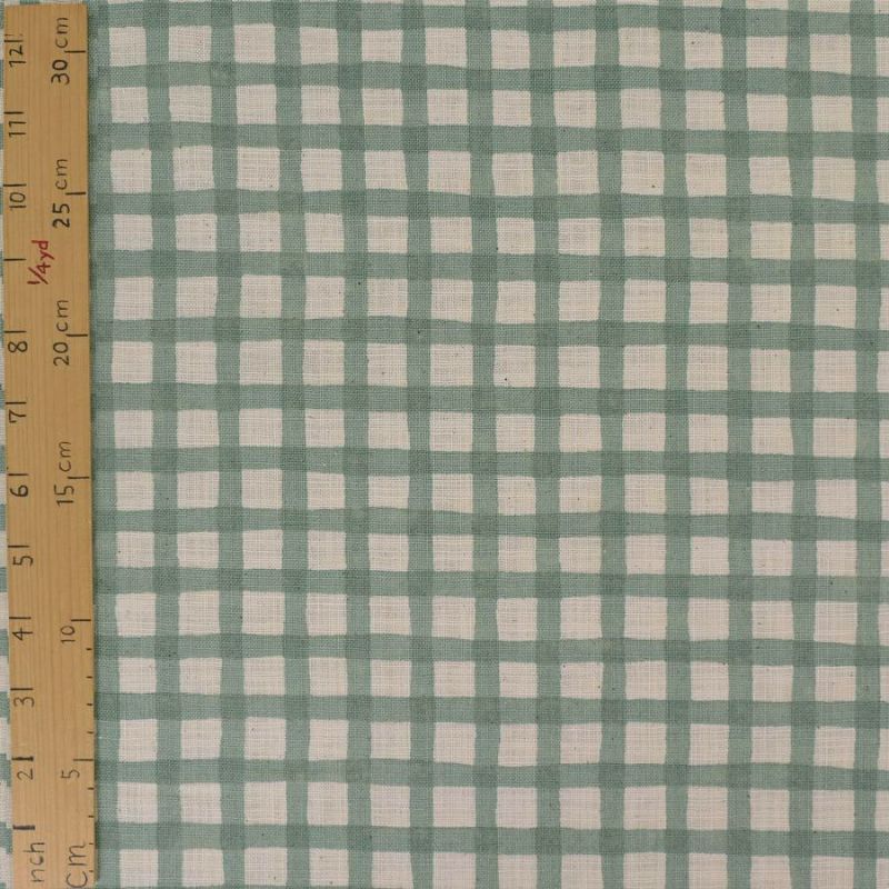 麻みたいなコットン生地 チェック柄 (ミントグリーン) 10cm単位 切り売り ミントブルーチェック模様 ナチュラルリネンライクスラブ服地