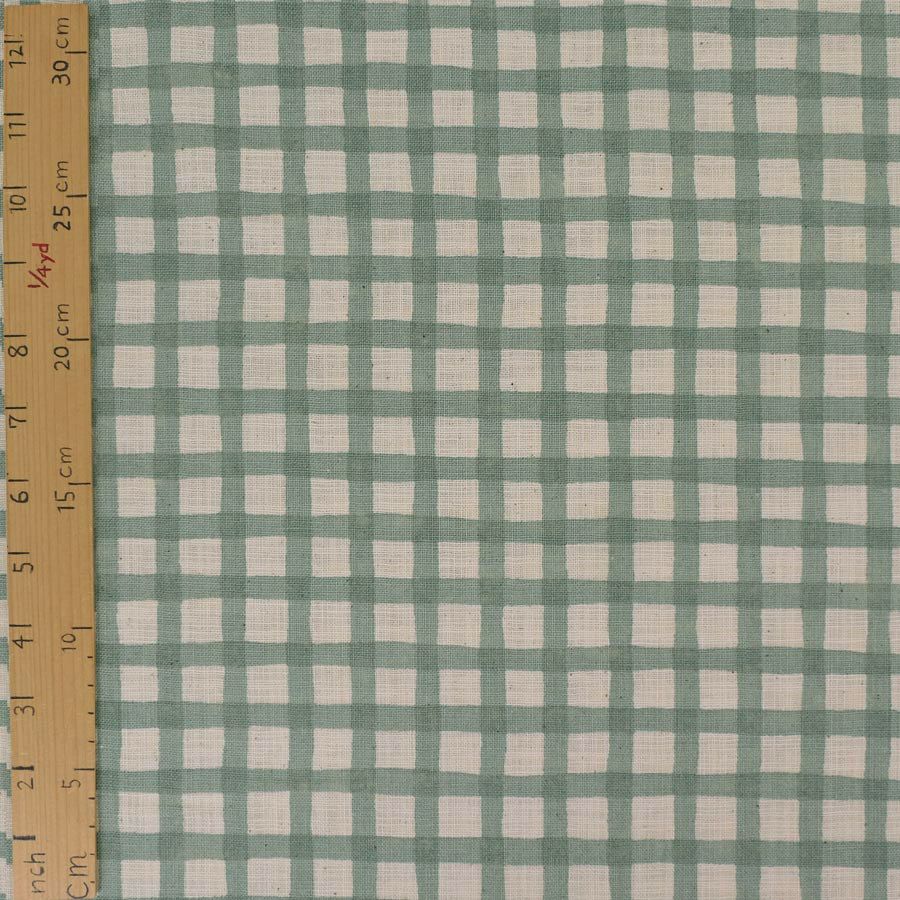麻みたいなコットン生地 チェック柄 (ミントグリーン) 10cm単位 切り売り ミントブルーチェック模様 ナチュラルリネンライクスラブ服地