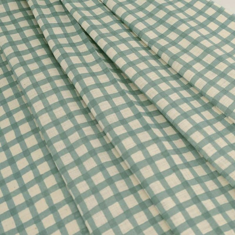 麻みたいなコットン生地 チェック柄 (ミントグリーン) 10cm単位 切り売り ミントブルーチェック模様 ナチュラルリネンライクスラブ服地