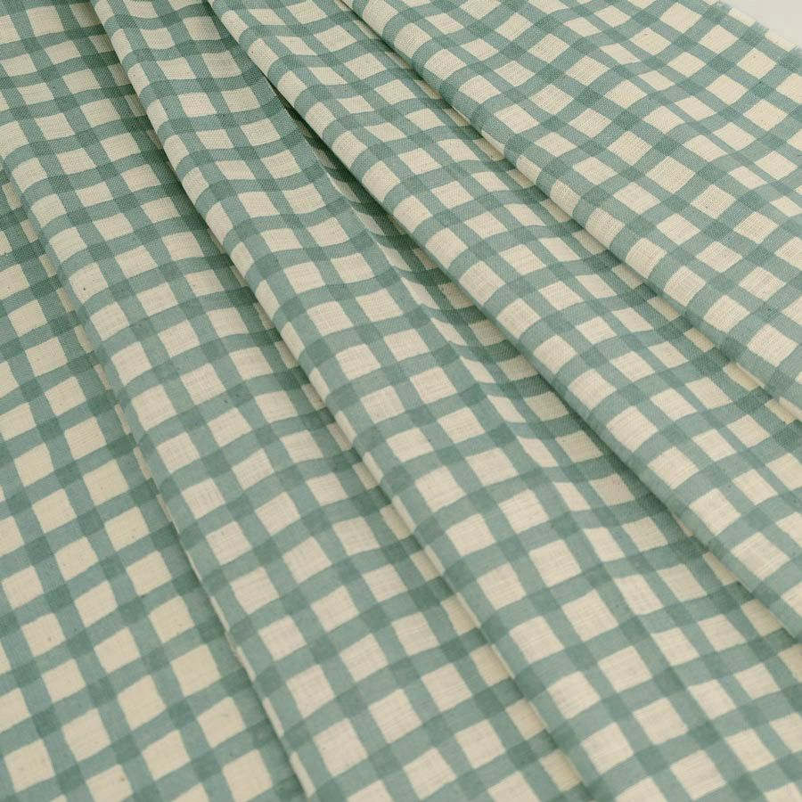 麻みたいなコットン生地 チェック柄 (ミントグリーン) 10cm単位 切り売り ミントブルーチェック模様 ナチュラルリネンライクスラブ服地