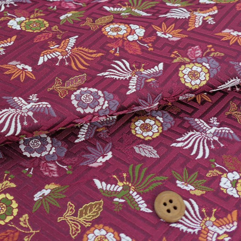 金襴生地(金らん) さやがた地に鳳凰と花(えんじ) 10cm単位 切り売り 鳳凰柄織物 西陣織きんらん 吉祥文様和柄布赤系色 伝統柄さや型