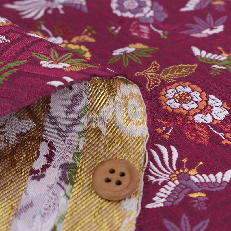 金襴生地(金らん) さやがた地に鳳凰と花(えんじ) 10cm単位 切り売り 鳳凰柄織物 西陣織きんらん 吉祥文様和柄布赤系色 伝統柄さや型