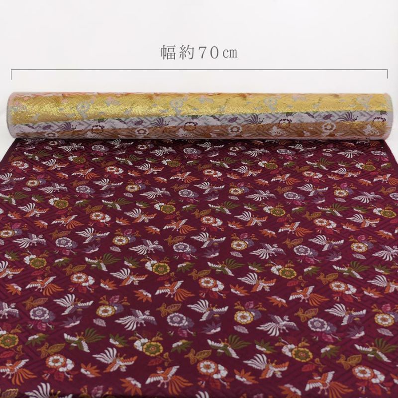 金襴生地(金らん) さやがた地に鳳凰と花(えんじ) 10cm単位 切り売り 鳳凰柄織物 西陣織きんらん 吉祥文様和柄布赤系色 伝統柄さや型