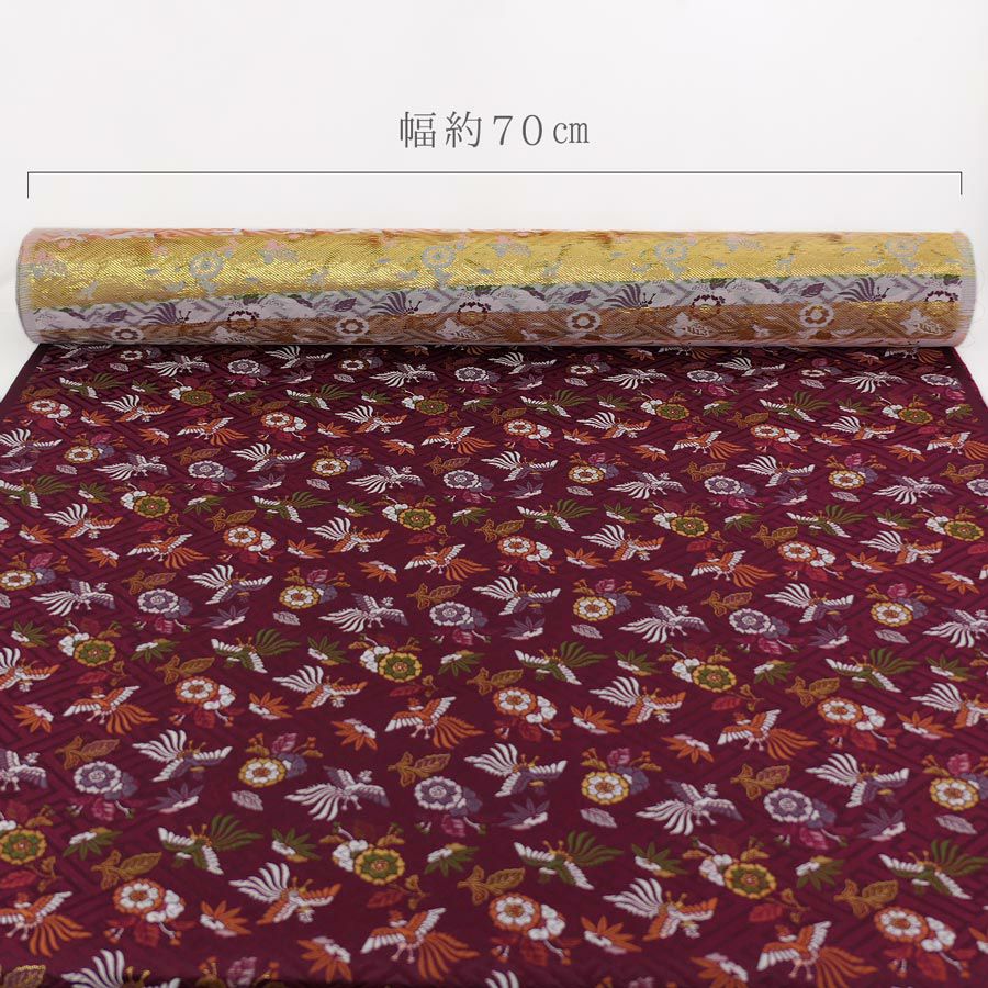 金襴生地(金らん) さやがた地に鳳凰と花(えんじ) 10cm単位 切り売り 鳳凰柄織物 西陣織きんらん 吉祥文様和柄布赤系色 伝統柄さや型