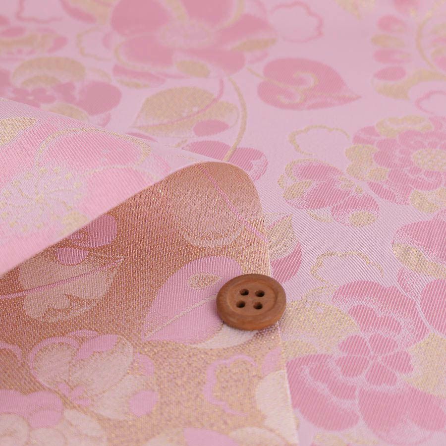 金襴生地(金らん) 辻が花風文様(ピンク) 10cm単位 切り売り 西陣織きんらん織物 花柄かわいい 和小物用生地 和柄 モダン和風