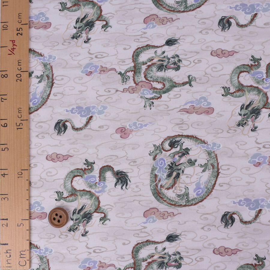和柄コットン生地 雲海の龍(アイボリーベージュ)