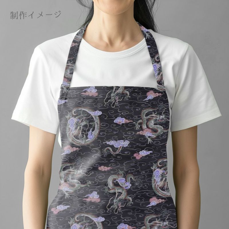 和柄コットン生地 雲海の龍(チャコールグレー)