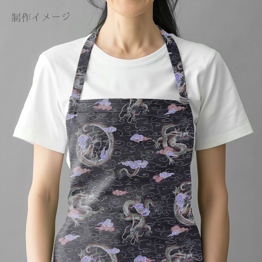 和柄コットン生地 雲海の龍(チャコールグレー)