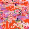 一越ちりめん生地 花孔雀(オレンジ) 10cm単位 切り売り