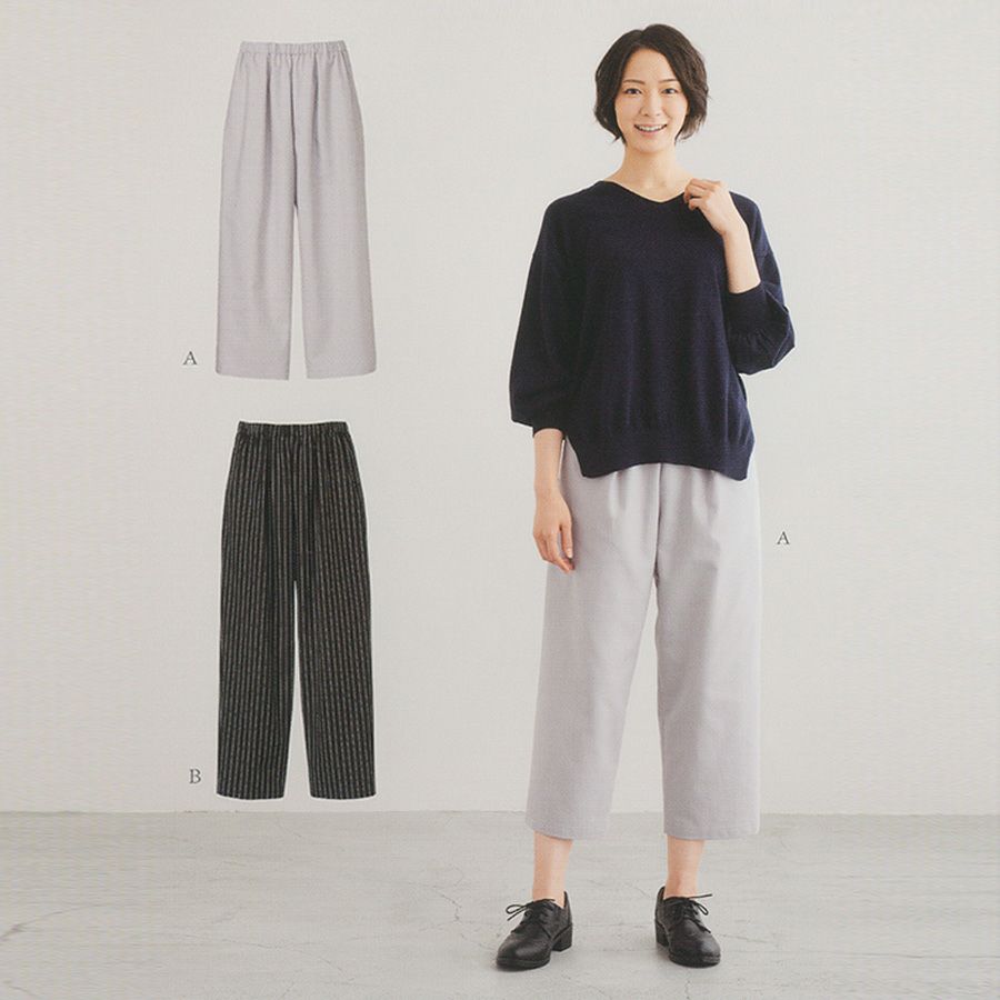 実物大型紙・ウエストゴムのタックパンツ