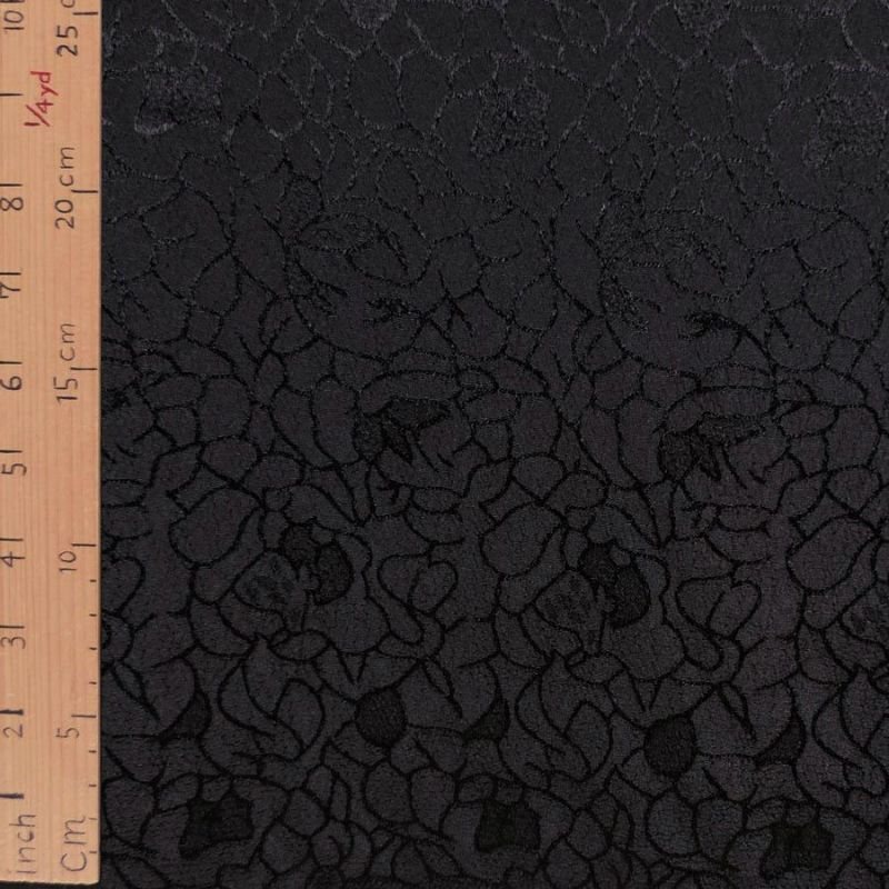  ポリエステルちりめんジャガード・バラ模様(黒)