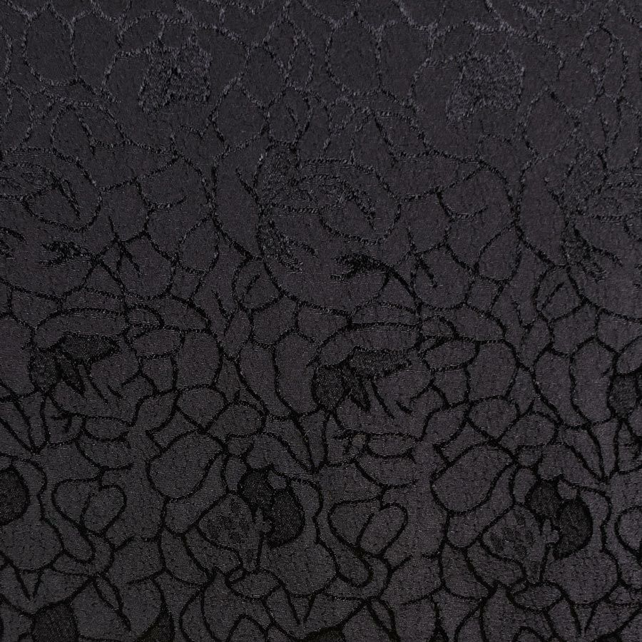  ポリエステルちりめんジャガード・バラ模様(黒)