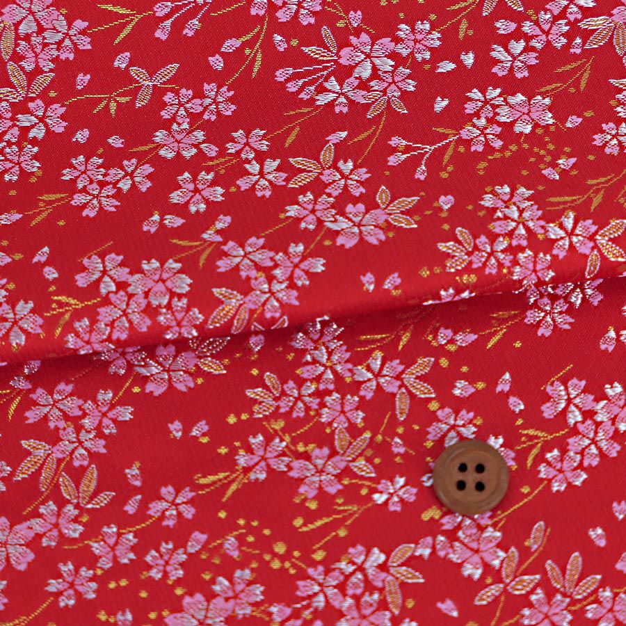 金襴生地(金らん) 桜花の舞(赤) 10cm単位 切り売り
