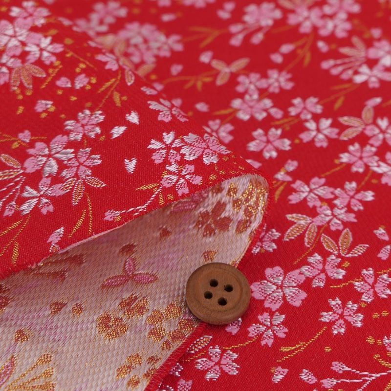 金襴生地(金らん) 桜花の舞(赤) 10cm単位 切り売り