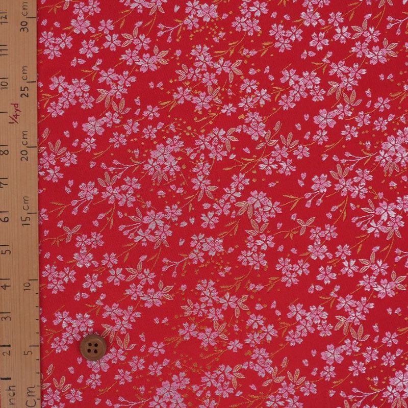 金襴生地(金らん) 桜花の舞(赤) 10cm単位 切り売り