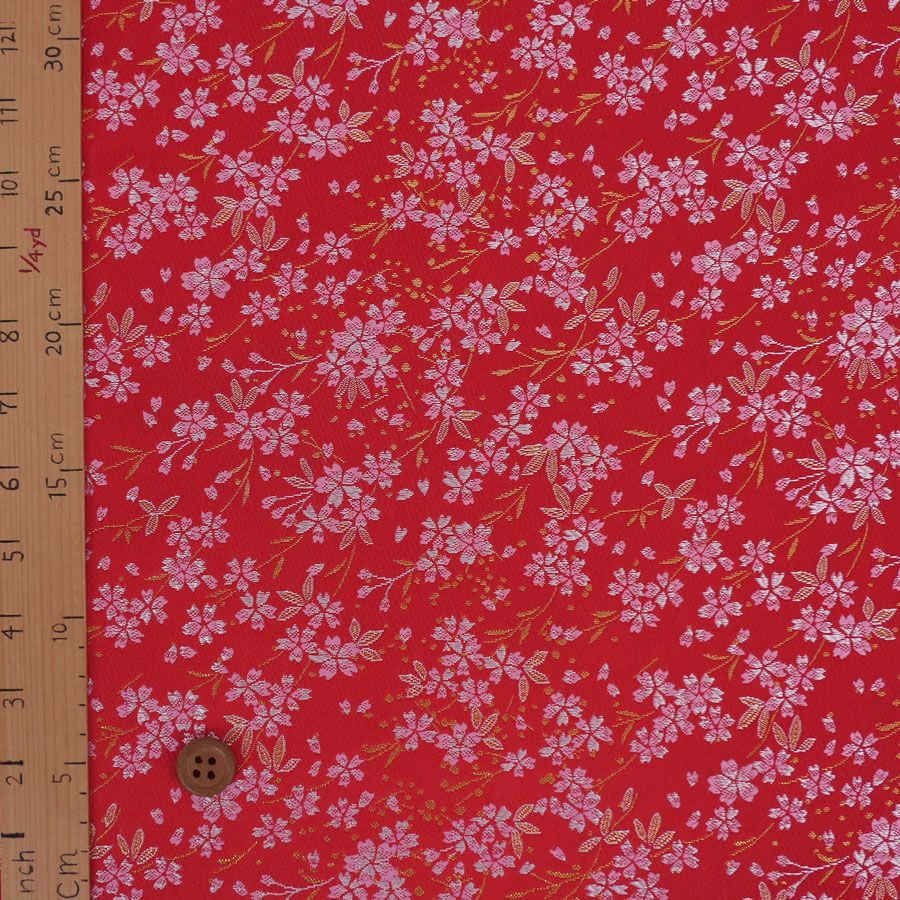 金襴生地(金らん) 桜花の舞(赤) 10cm単位 切り売り