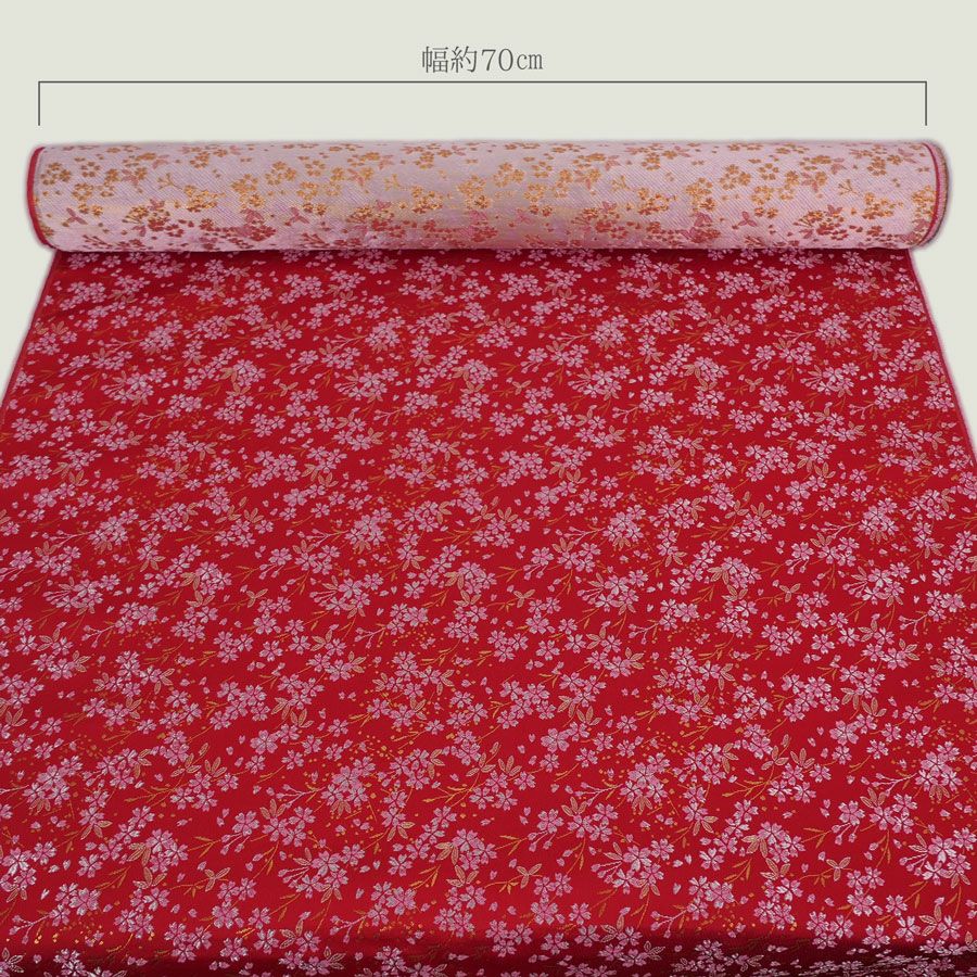 金襴生地(金らん) 桜花の舞(赤) 10cm単位 切り売り