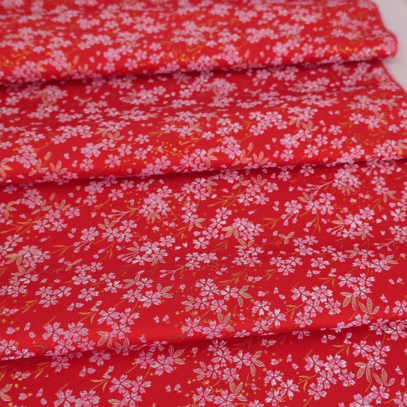 金襴生地(金らん) 桜花の舞(赤) 10cm単位 切り売り