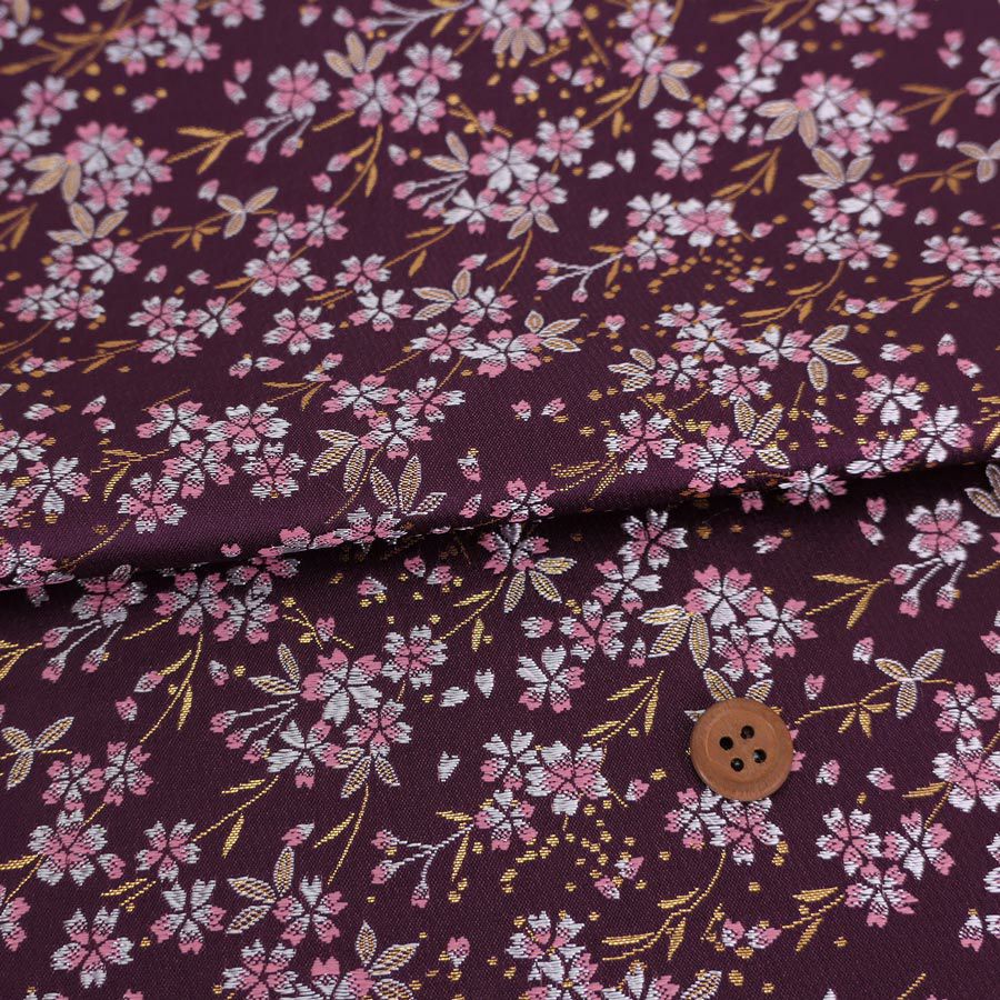 金襴生地(金らん) 桜花の舞(深紫) 10cm単位 切り売り