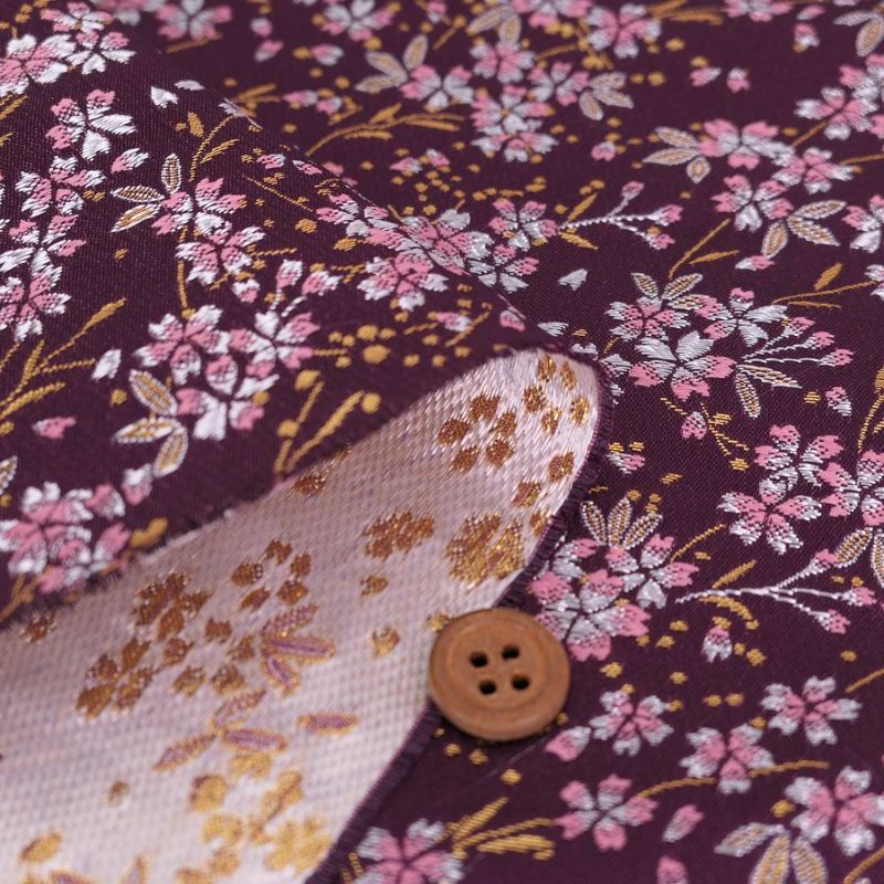 金襴生地(金らん) 桜花の舞(深紫) 10cm単位 切り売り
