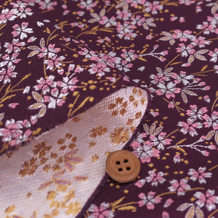 金襴生地(金らん) 桜花の舞(深紫) 10cm単位 切り売り