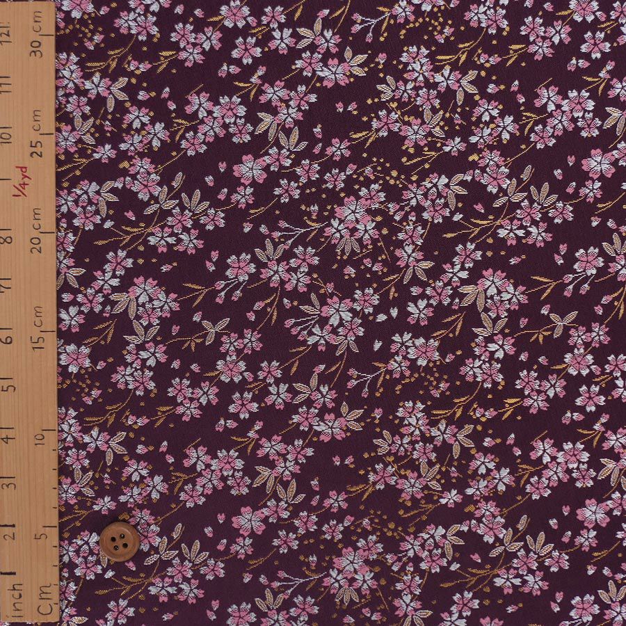 金襴生地(金らん) 桜花の舞(深紫) 10cm単位 切り売り
